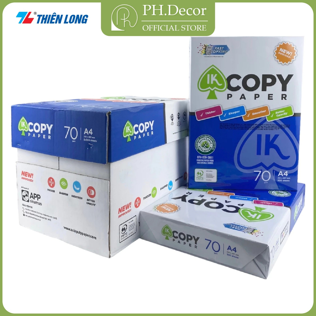 [Combo 5 Ream] Giấy in A4, giấy photo 70gsm Thiên Long IK Copy-Ream giấy A4 500 tờ | Chính hãng