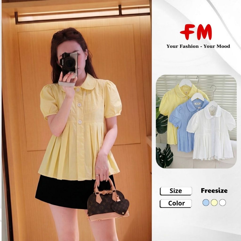 Áo Kiểu Babydoll Nữ FMSTYLE – Cổ Sơ Mi Chít Vòm Ngực Tay Phồng Form Xinh Dễ Phối Đồ 26040627