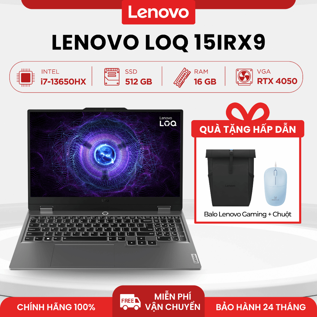 Laptop Lenovo LOQ 15IRX9 83DV01ALVN | i7-13650HX | RTX 4050 | 16GB | SSD 512GB | 15.6" 144Hz | Xám