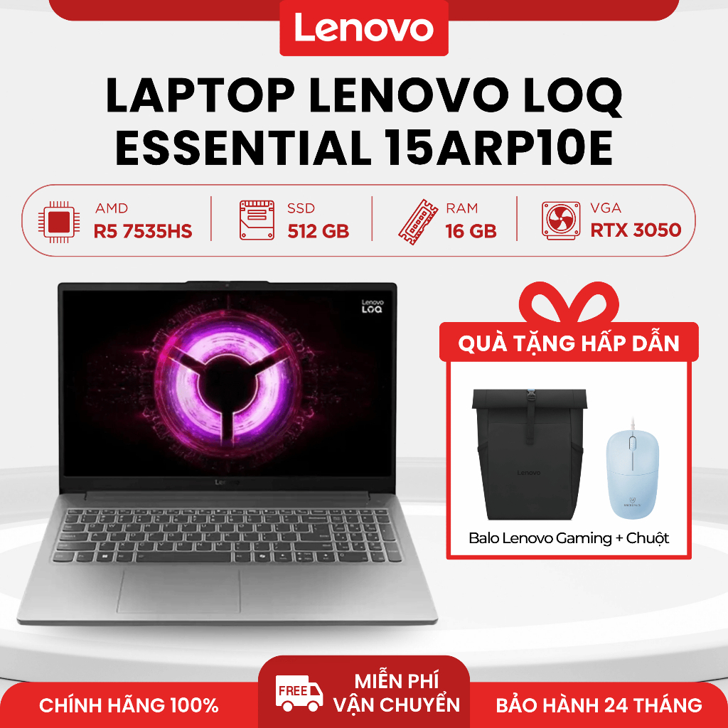 Laptop Lenovo LOQ Essential 15ARP10E (R5 7535HS | 16GB DDR5 | 512GB SSD | 15.6" FHD 144Hz | RTX3050)