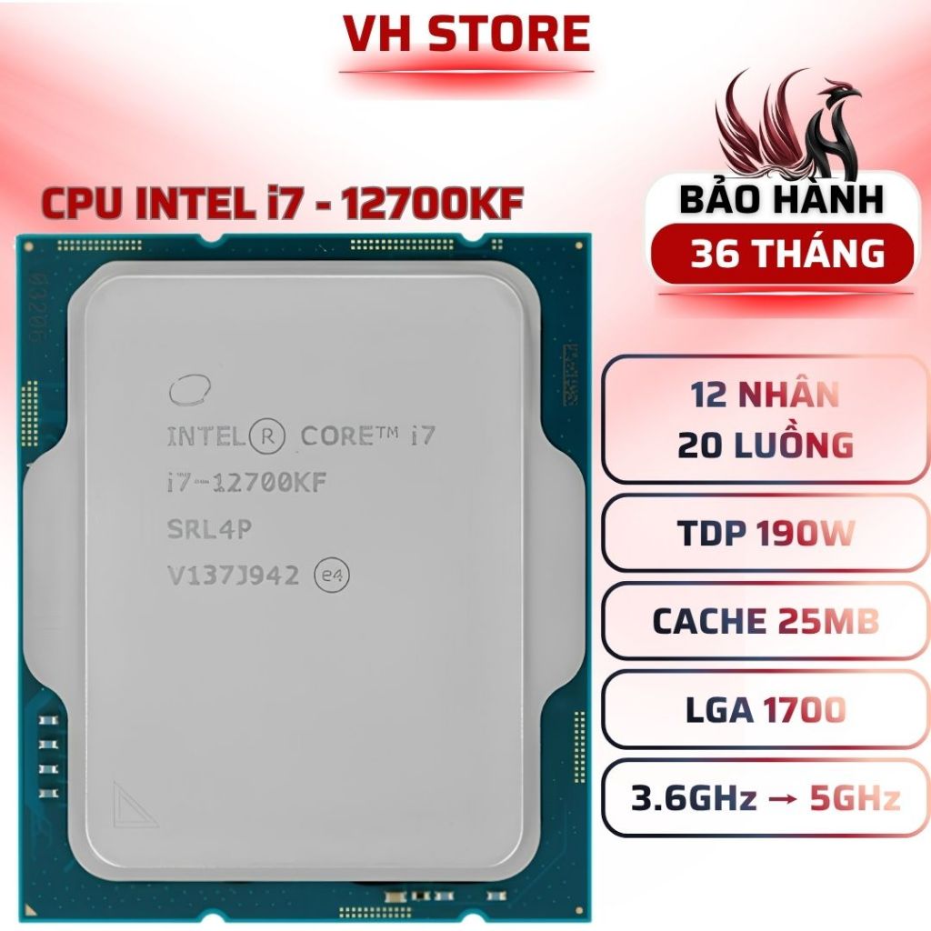 CPU Intel i7-12700KF (12C/20T, 5.0GHz) - BẢO HÀNH 36 THÁNG - VHSTORE