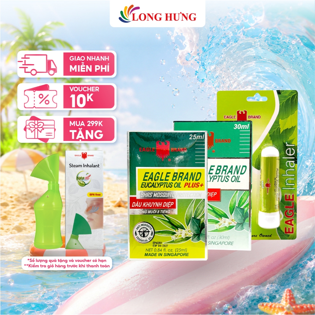 Combo dầu Eagle Brand Eucalyptus Oil Plus+ (25ml) + dầu Eagle Brand Eucalyptus Oil (30ml) + ống hít 