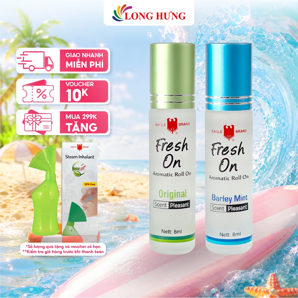 Combo Dầu lăn giảm căng thẳng Eagle Brand Fresh On Original + Barley Mint (8ml)