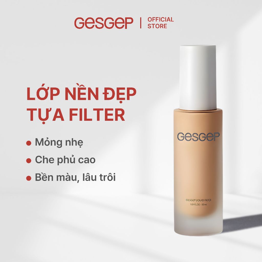 Kem nền Gesgep Liquid Filter Ivory 30ml lớp nền mỏng nhẹ tự nhiên, phù hợp cho da sáng