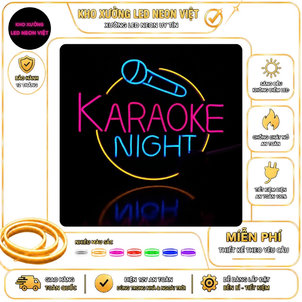 Đèn Neon Karaoke – Đèn LED Trang Trí Quán Hát, Bar, Cafe Acoustic, Background Check-in