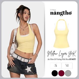 405 [CÓ MÚT] Mellow Layer Y2K-Áo Yếm Cổ Vuông Phối Bra Mùa Hè Chất Thun Cotton Co Dãn