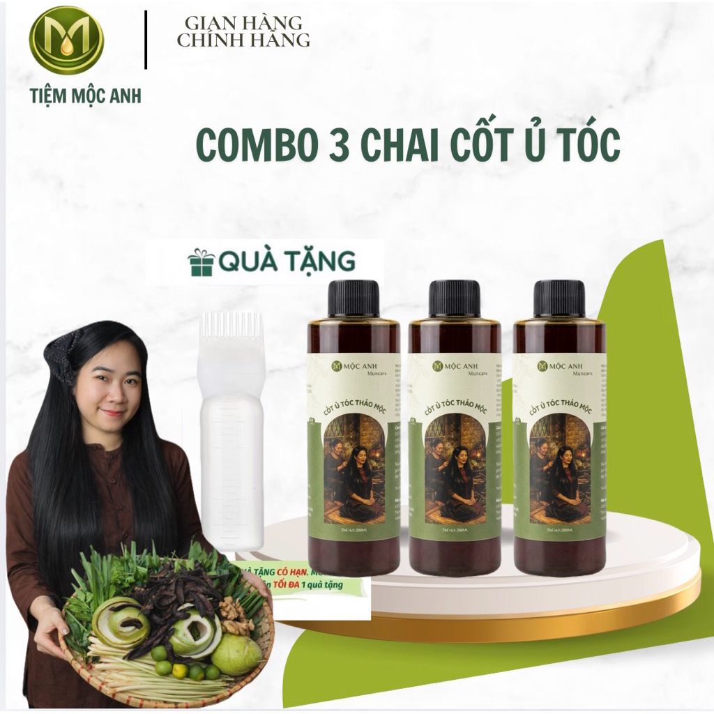 COMBO 3 chai ủ tóc thảo mộc Mộc Anh tặng kèm lược