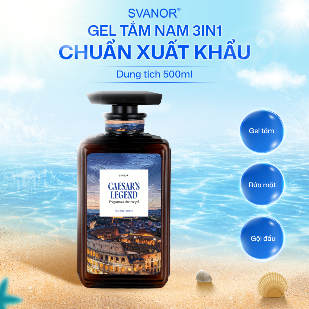 Sữa tắm gội nam 3 in 1 hương nước hoa Svanor 500ml chuẩn xuất khẩu làm sạch sâu - Cesar's Legend