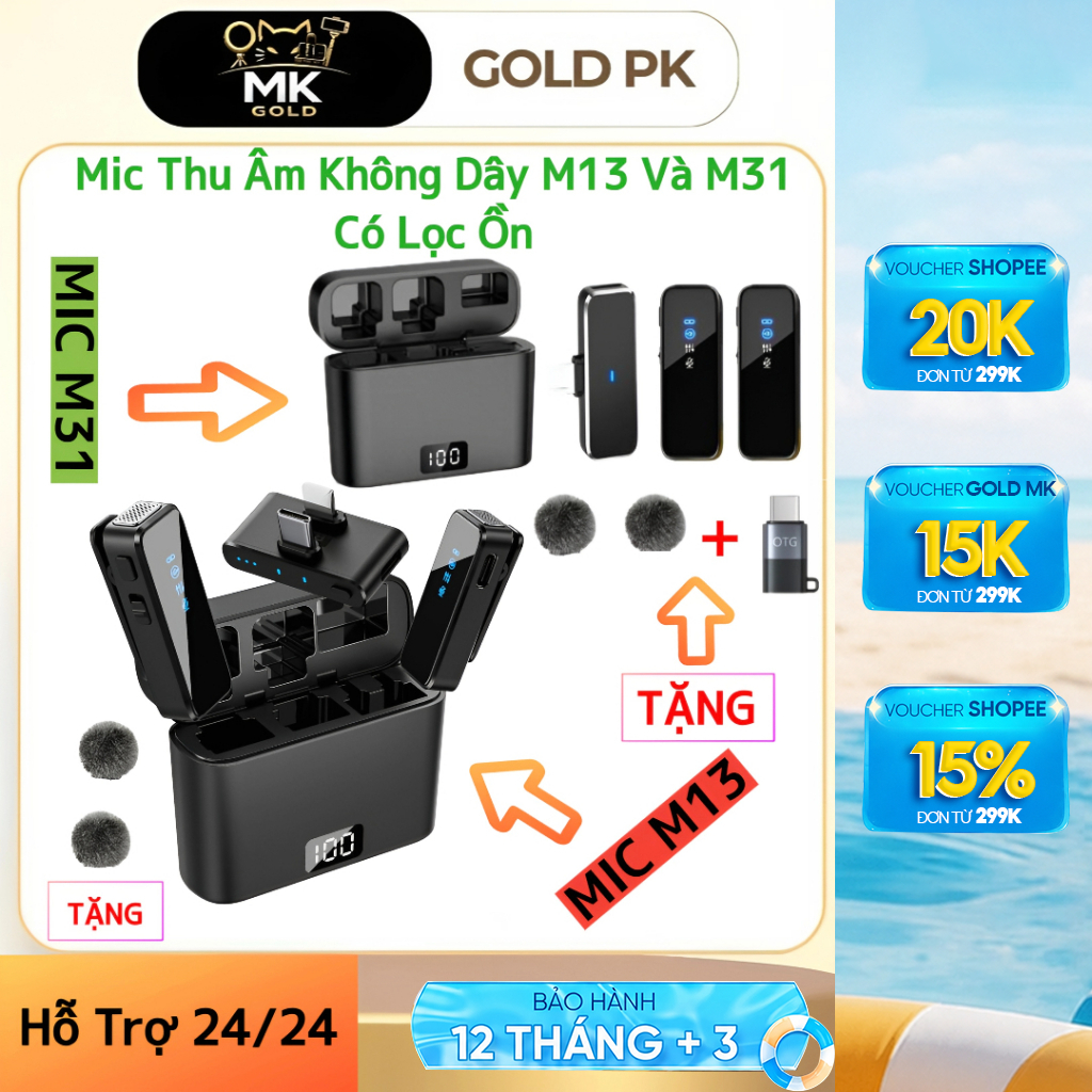 Mic Thu Âm Không Dây Cho Điện Thoại M31 Và M31 Pro - Bật Tắt Lọc Ồn - Micro Ghi Âm