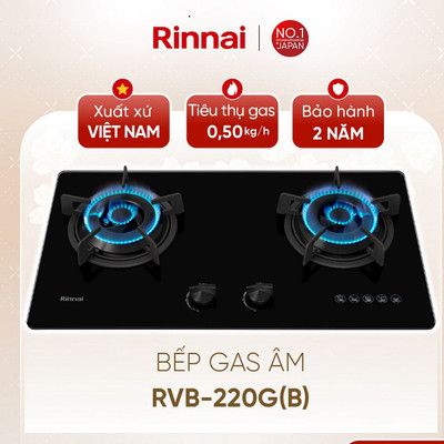 [CHÍNH HÃNG] Bếp gas âm Rinnai RVB-220G(B) - Mặt kính và kiềng phủ men gang