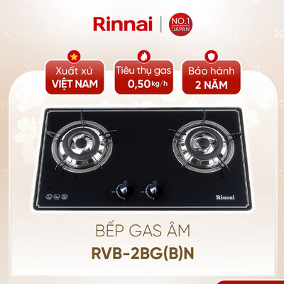 [CHÍNH HÃNG] Bếp gas âm 2 Vùng Nấu Rinnai RVB-2BG(B)N - Mặt bếp kính và kiềng men