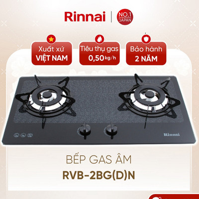 [CHÍNH HÃNG] Bếp gas âm Rinnai RVB-2BG(D)N - Mặt bếp kính và kiềng bếp men