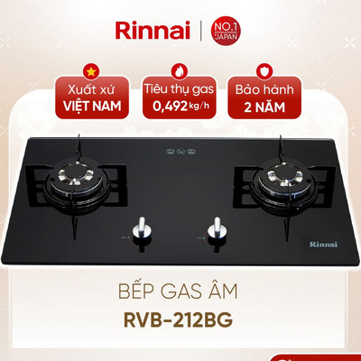 [CHÍNH HÃNG] Bếp gas âm Rinnai RVB-212BG - Mặt kính và kiềng men