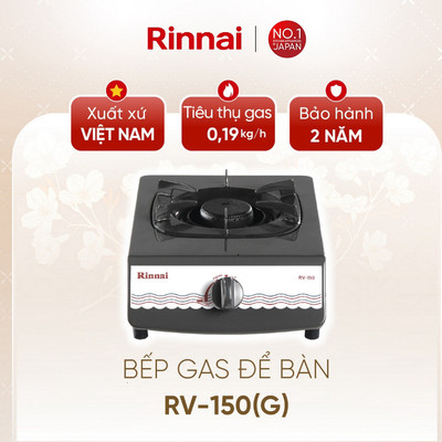 [CHÍNH HÃNG] Bếp gas đơn Rinnai RV-150(G) - Mặt bếp men và kiềng bếp men - Dùng bình gas lớn