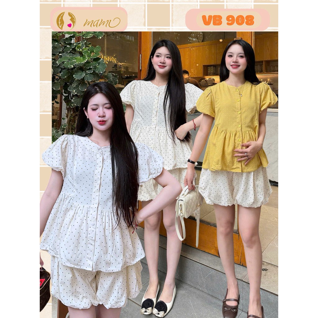 [TKMAMI] Set bộ đồ bầu quần bầu áo bầu quần bầu ống bí quần áo bầu chấm bi xinh xắn dễ thương