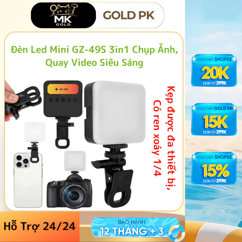 Đèn Led GZ-49S Hỗ Trợ Ánh Sáng 3 In 1, Chụp Ảnh, Quay Video Siêu Sáng