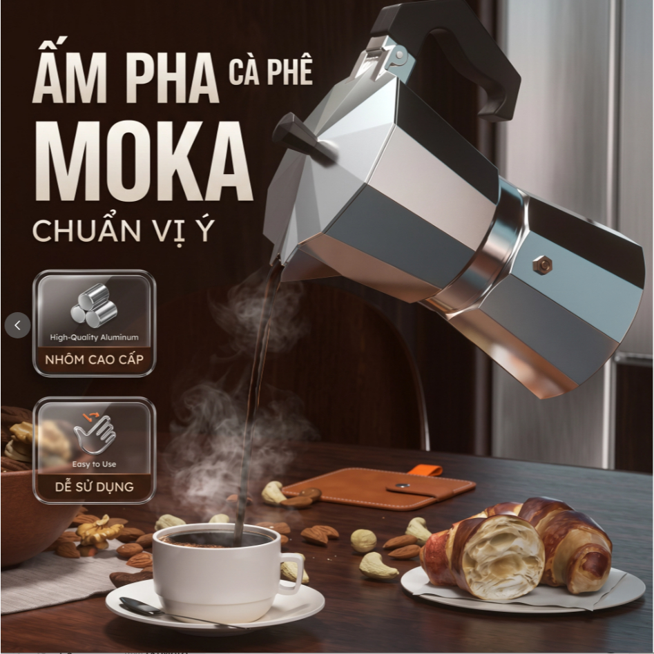 Bình Moka Ấm pha cà phê Ấm pha cà phê Hình bát giác cổ điển Máy pha cà phê Moka Pot