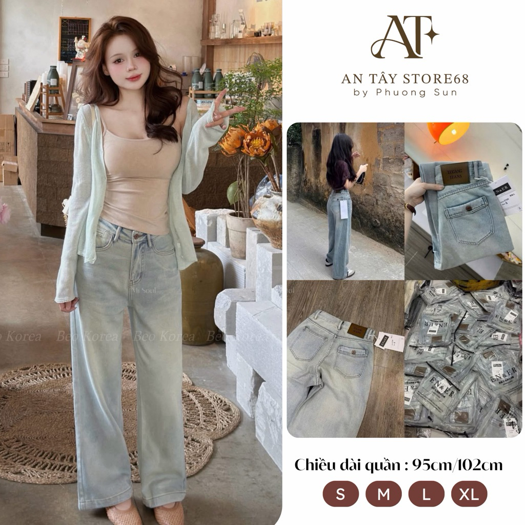 Quần Jean Nữ Ống Suông Xanh Nhạt Wash Nhẹ Lưng Cao 95cm/102cm AN TÂY #8520 #8521 – Quần Bò Form Đẹp