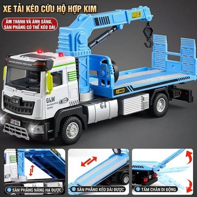Đồ chơi xe cứu hộ ô tô KAVY bằng hợp kim có móc cẩu giàn nâng đỡ kèm nhạc và đèn