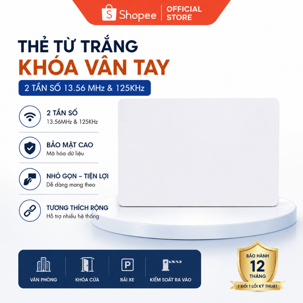 Thẻ từ trắng khóa vân tay 2 tần số 125Khz và 13.56 MHz
