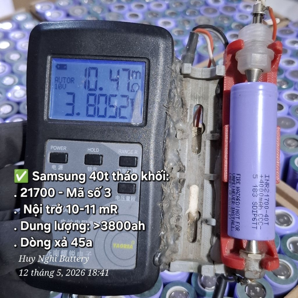 21700 SamSung 40T  Hàng Tháo Khối, Mã Số 3, Nội Trở 10-11mr,  Dòng Xả 45A