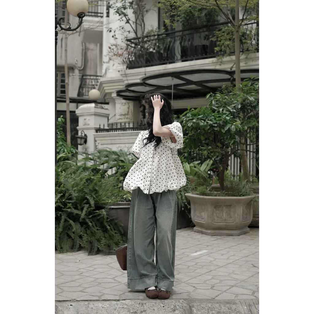 Set Áo Sơmi Chấm Bi Tay Bồng Form Bí Phồng”SUNNY TOP”tiểu thư siêu xinh-Dành Cho Nữ | BigBuy360 - bigbuy360.vn