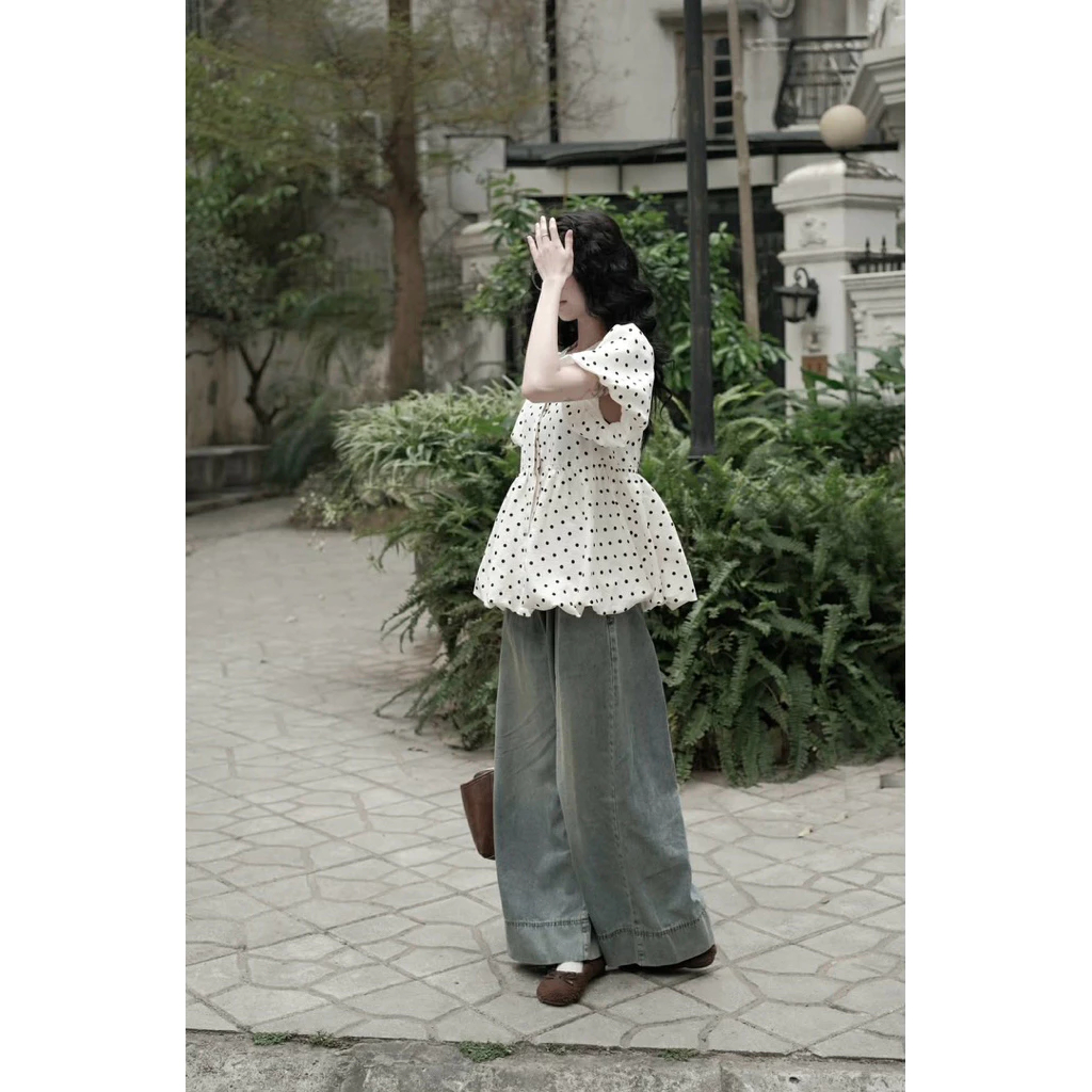 Set Áo Sơmi Chấm Bi Tay Bồng Form Bí Phồng”SUNNY TOP”tiểu thư siêu xinh-Dành Cho Nữ | BigBuy360 - bigbuy360.vn