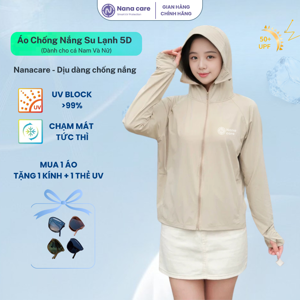 Áo Chống Nắng Nanacare , Áo chống Tia UV >99% Su Lạnh 5D Lưới Thoáng Khí Dáng Rộng Unisex dành cho c