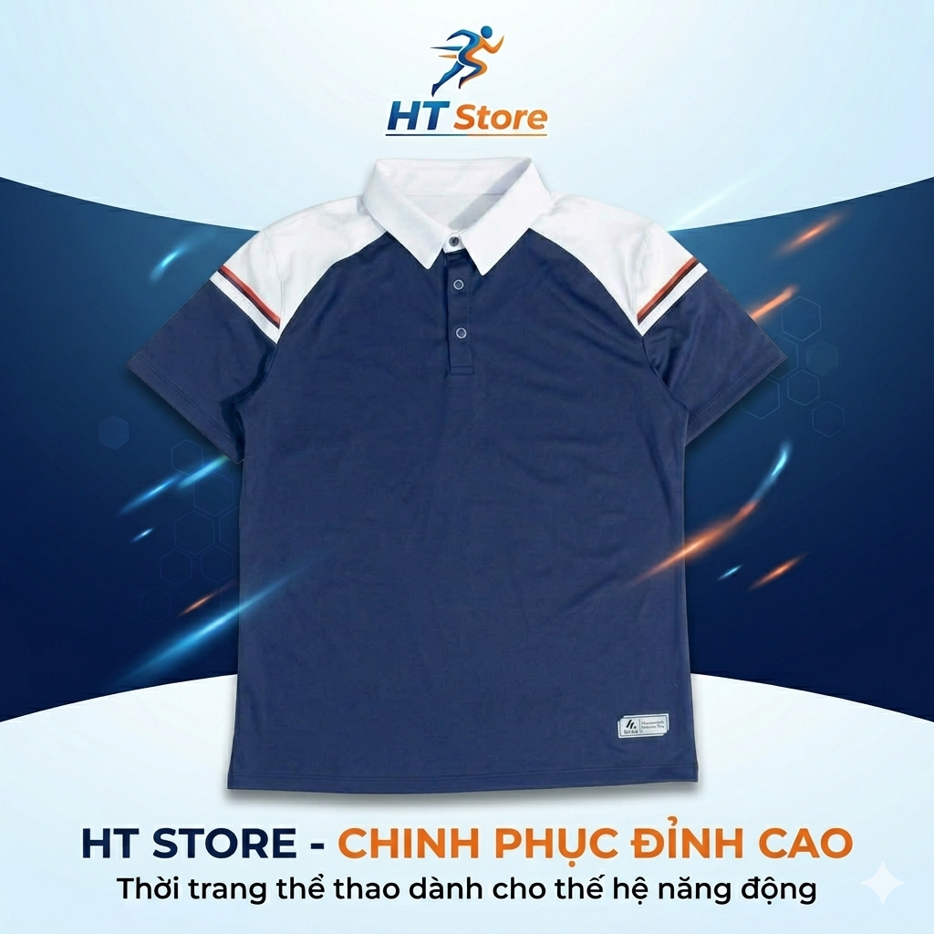 Áo Polo Nam Thể Thao HT Store Polo Raglan Sport Navy Mix Phối Màu Trẻ Trung Tay Ngắn