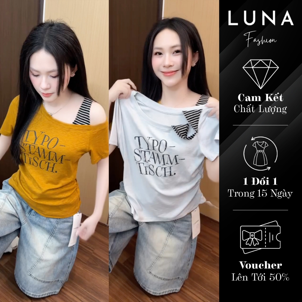 Áo Thun Trễ Vai Phối Chữ - A47