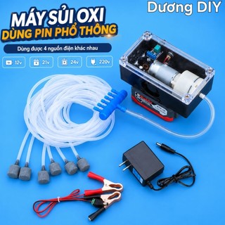 Máy sục khí oxi - dùng PIN phổ thông + nguồn 12v,24v,220v ( 4 trong 1)