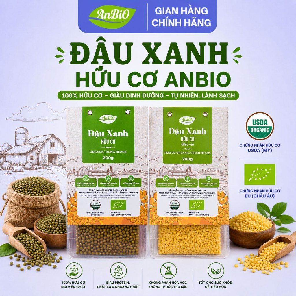 [ ANBIO ] Đậu Xanh Hữu Cơ ANBIO - nấu sữa hạt, nấu xôi, nấu chè, nấu cháo