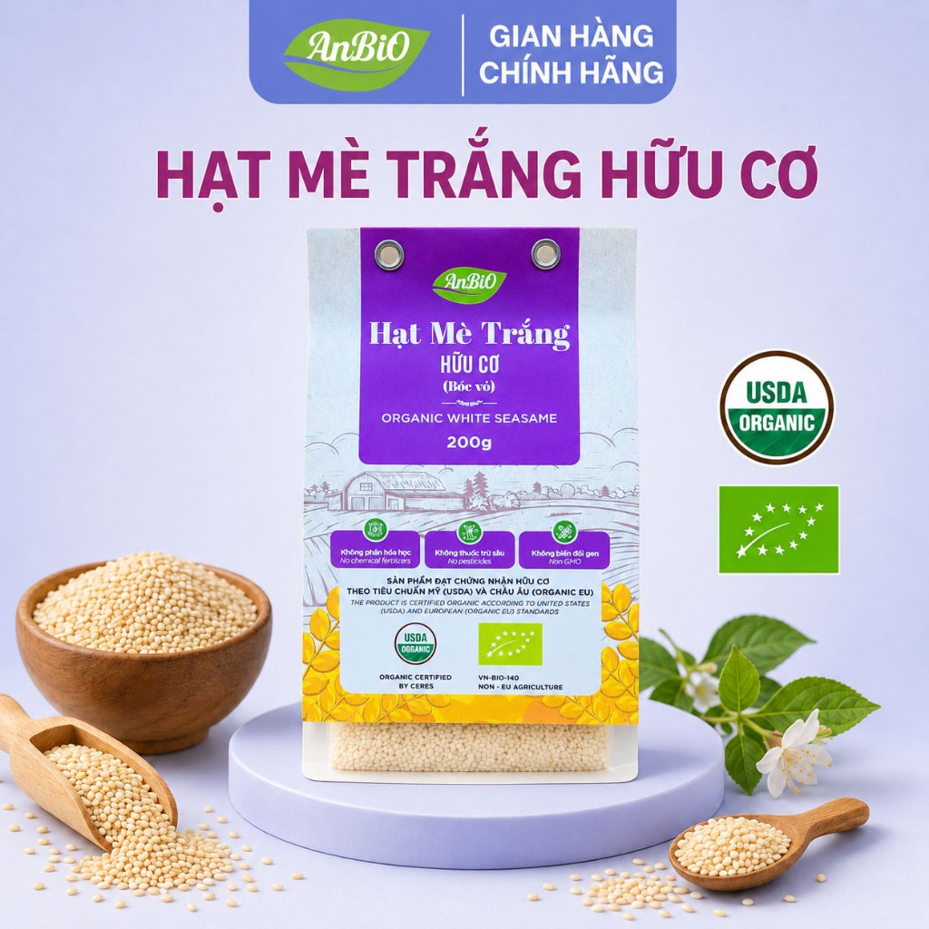 [ AnBiO ] Mè Trắng Hữu Cơ Anbio 200g Cho Bé Ăn Dặm - Hạt Vừng Trắng Organic Làm Sữa Hạt, Nấu Cháo
