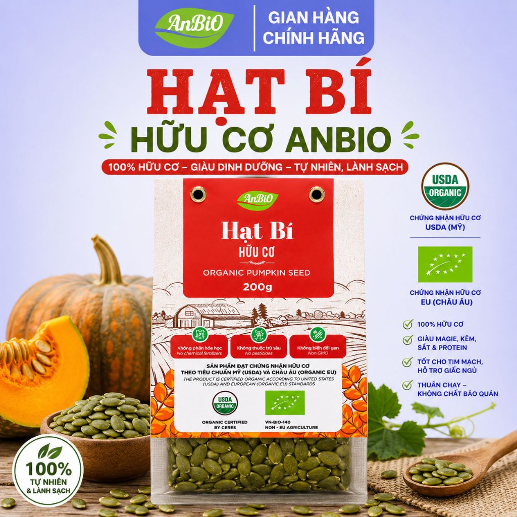 [ AnBiO ] Hạt Bí Tách Vỏ Hữu Cơ ANBIO 200g- Chứng nhận hữu cơ USDA & EU