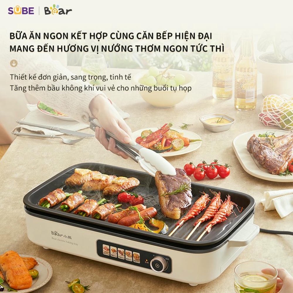 Bếp Nướng Điện Bear GR-4H15C Không Khói Đa Năng Điều Chỉnh Nhiệt Độ Nướng Thịt Hải Sản BH 18 Tháng