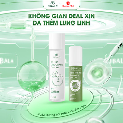 Bộ đôi Nước dưỡng 8% PHA 8% PHA DAILY GLOWING ESSENCE 150ML + GEL chấm mụn Tràm Trà NANO TEA TREE ACNE-CARE SPOT GEL 15M