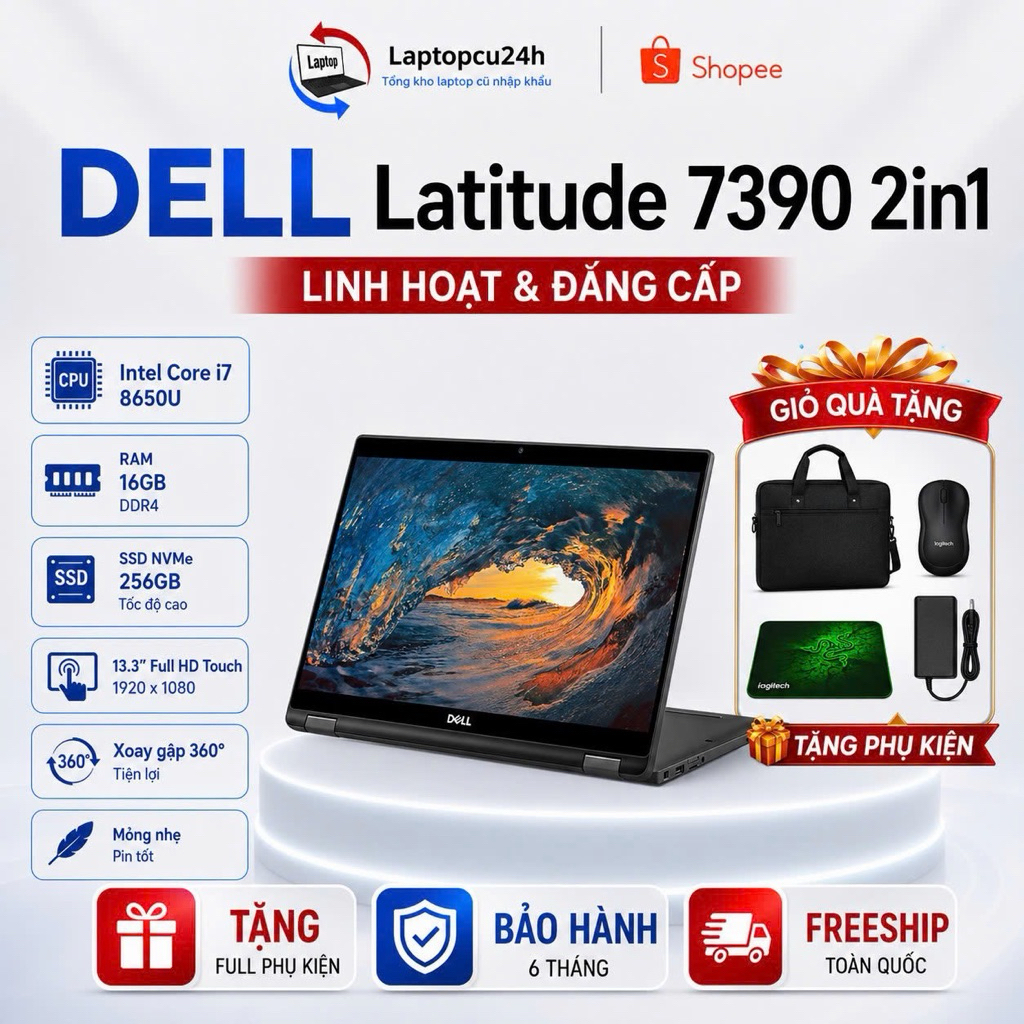 Laptop Quốc Dân Dell Latitude 7390 2in1 Gập 360 Cảm Ứng Gập Như Máy Tính Bảng