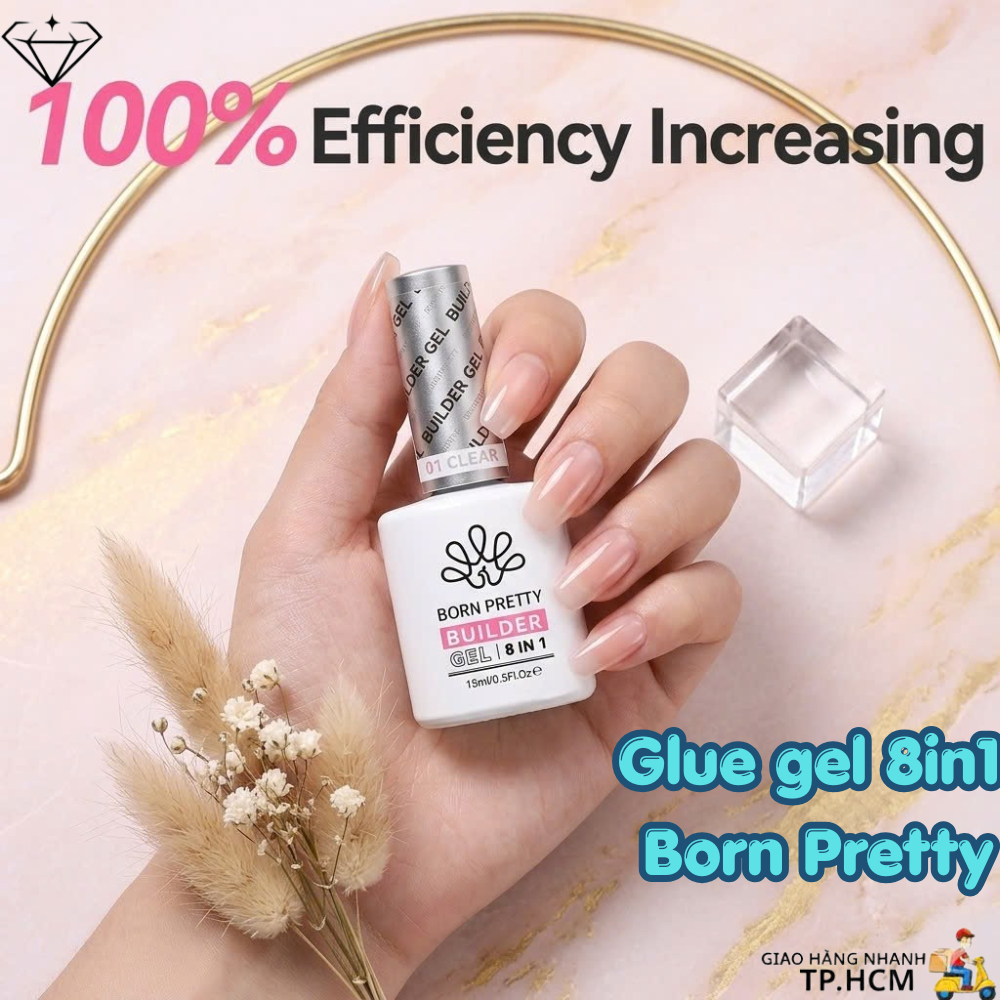 Glue gel 8in1 Born Pretty 15ml Glue gel cứng móng tạo cầu 4làm Dual Form Dán Úp Cứng Móng Loang Mix 