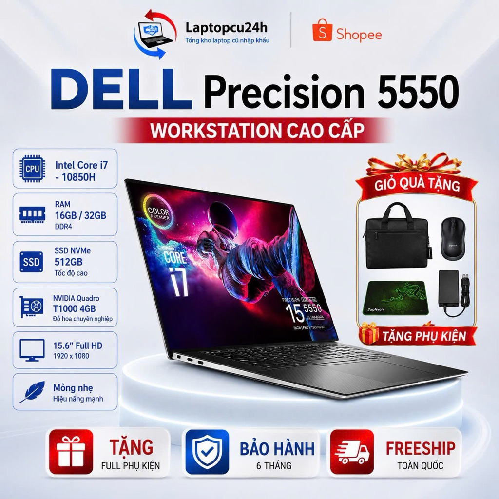 Dell Precision 5550 Core i7-Ram 32G VgaT1000 Đỉnh Cao Máy Trạm Zin Us
