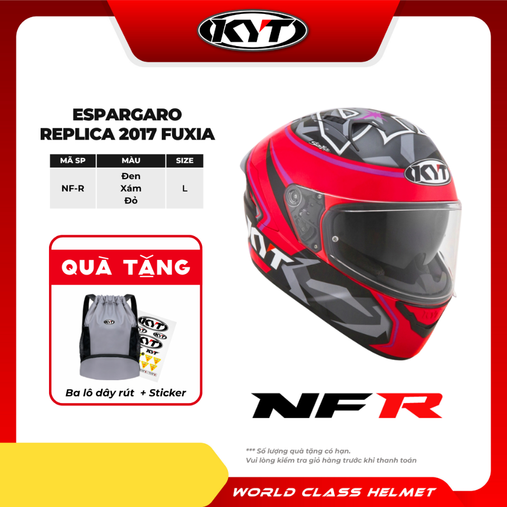 KYT - Mũ Bảo Hiểm Fullface - NFR ESPARGARO REPLICA 2017 FUXIA - An Toàn Cao Cấp, Bảo Vệ Khuôn Mặt