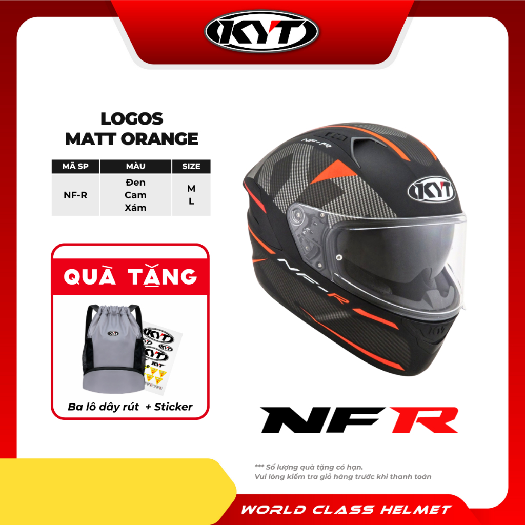 KYT - Mũ Bảo Hiểm Fullface - NFR LOGOS MATT ORANGE