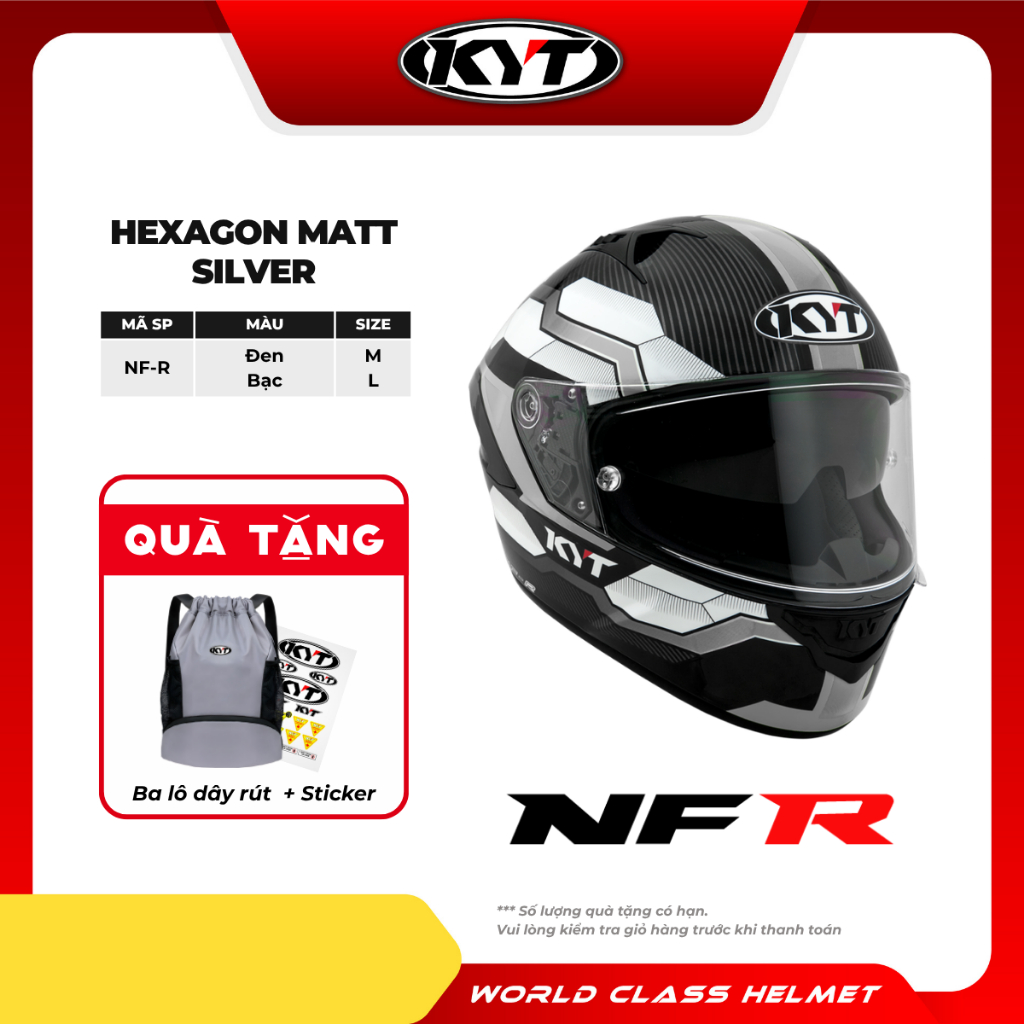 KYT - Mũ Bảo Hiểm Fullface - NFR HEXAGON MATT SILVER