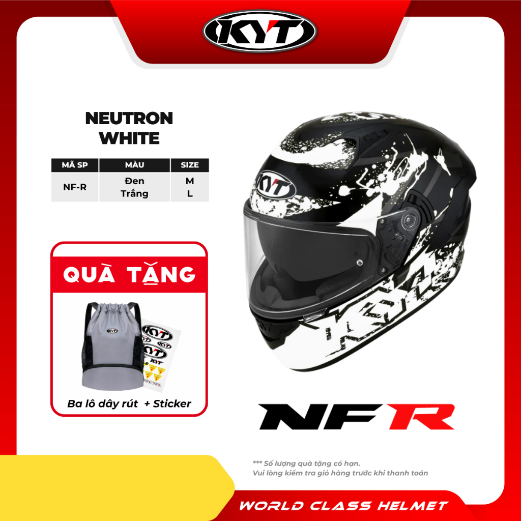 KYT - Mũ Bảo Hiểm Fullface - NFR NEUTRON WHITE - CHUẨN RACING, AN TOÀN KHUÔN MẶT