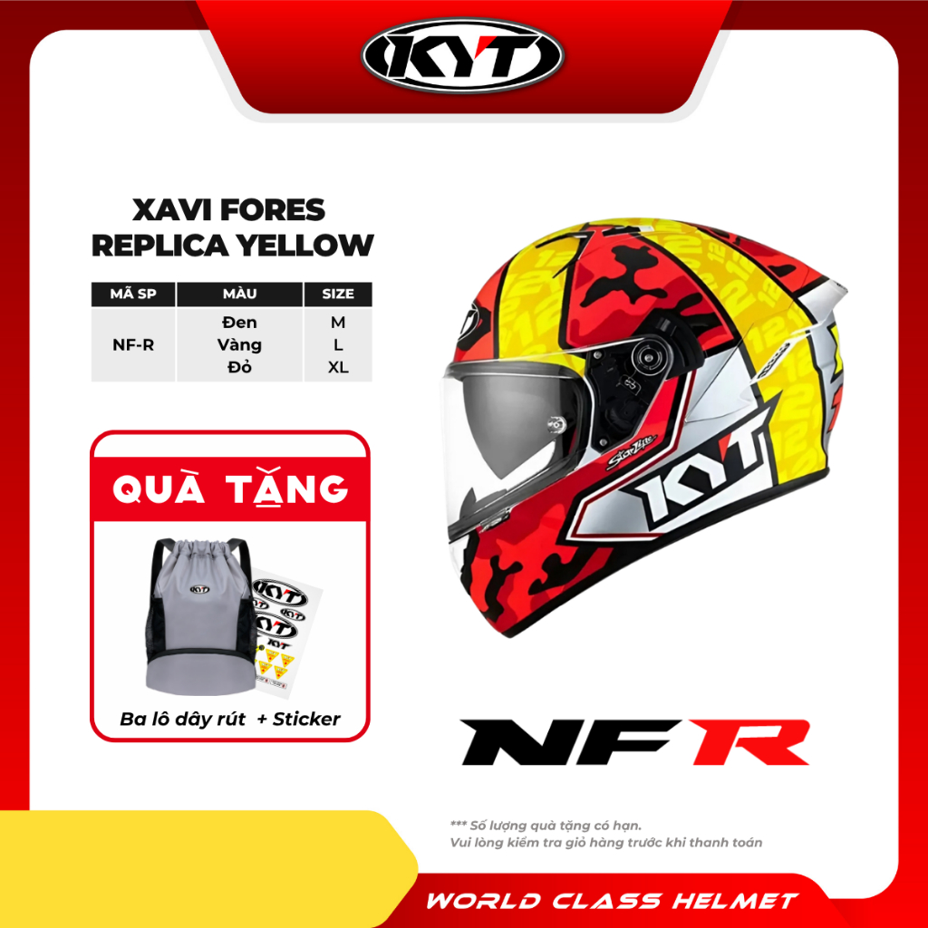 KYT - Mũ bảo hiểm Fullface - NFR XAVI FORES REPLICA YELLOW - Bảo Vệ Mặt , An Toàn, Thoáng Khí
