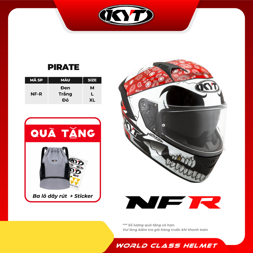 KYT -Mũ Bảo Hiểm Fullface - NFR PIRATE -  Chống Trầy, Chống Tia UV