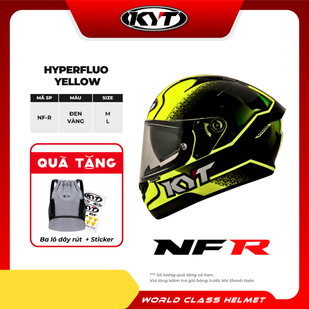 KYT - Mũ Bảo Hiểm Fullface - NFR HYPERFLUO YELLOW