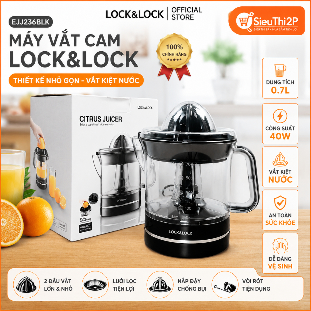 Máy Vắt Cam Lock&Lock 0.7L EJJ236BLK Chính Hãng