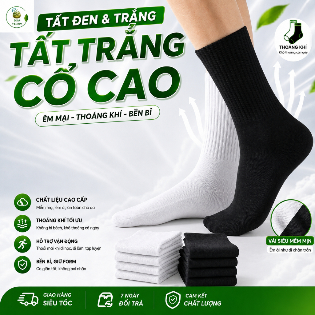 Tất vớ trắng đen nam nữ cổ cao cổ trung cổ ngắn chất liệu cotton dệt kim xuất khẩu DỪA FM
