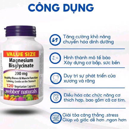 TPBVSK Magnesium 200mg Webber Naturals Canada bổ sung Magie Glycinate