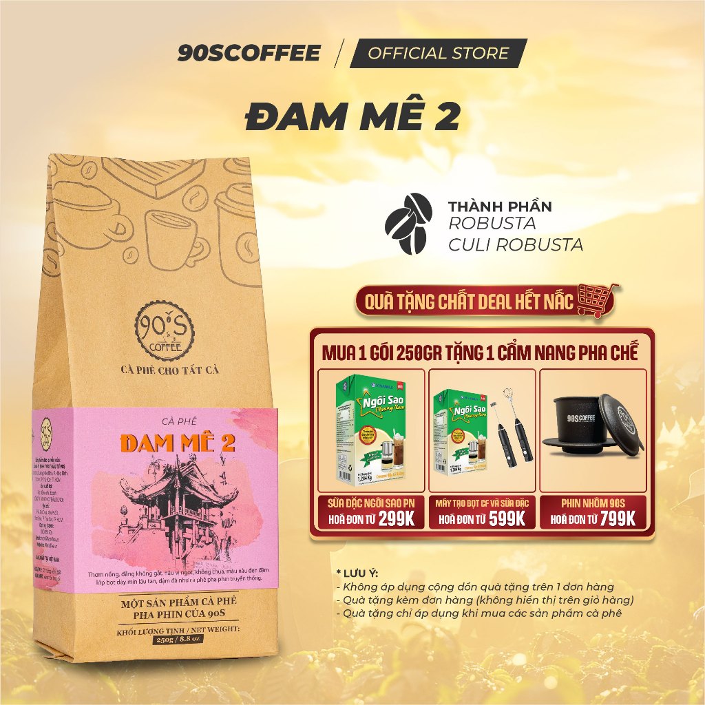 Cà Phê Nguyên Chất Rang Mộc - Gu Đắng Dịu Hậu Ngọt Thơm Nồng (Đam Mê 2) | 90S COFFEE